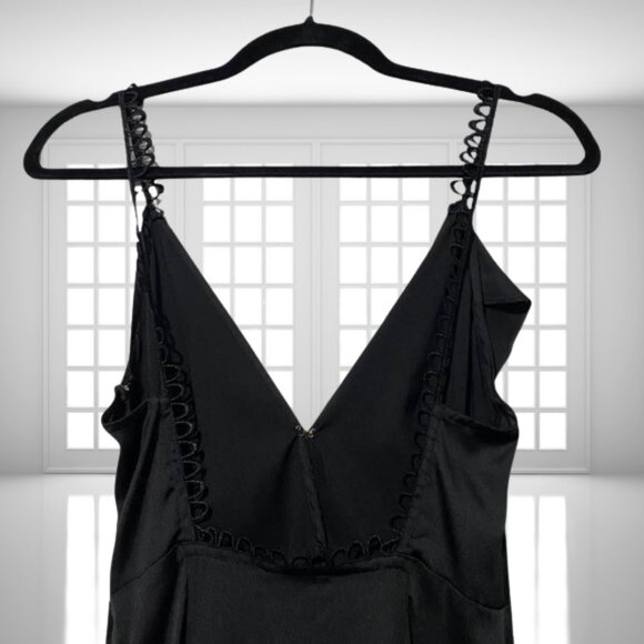 For Love & Lemons Isabella Ruffled Maxi Dress Black Satin Size Small - Picture 4 of 12